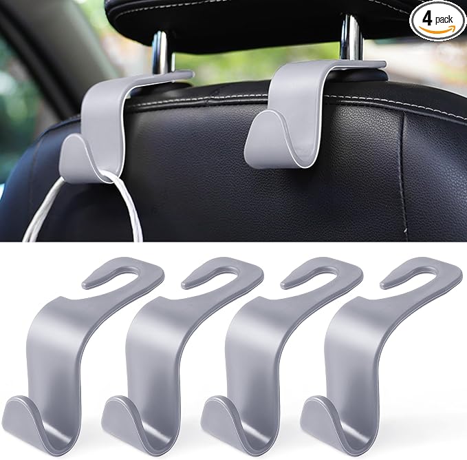Car Seat Headrest Hook, Car Headrest Hidden Hook, 4 Pack Universal Auto Car Back Seat Hook Organizer for Purse Coat, Car Interior Accessories (Gray)