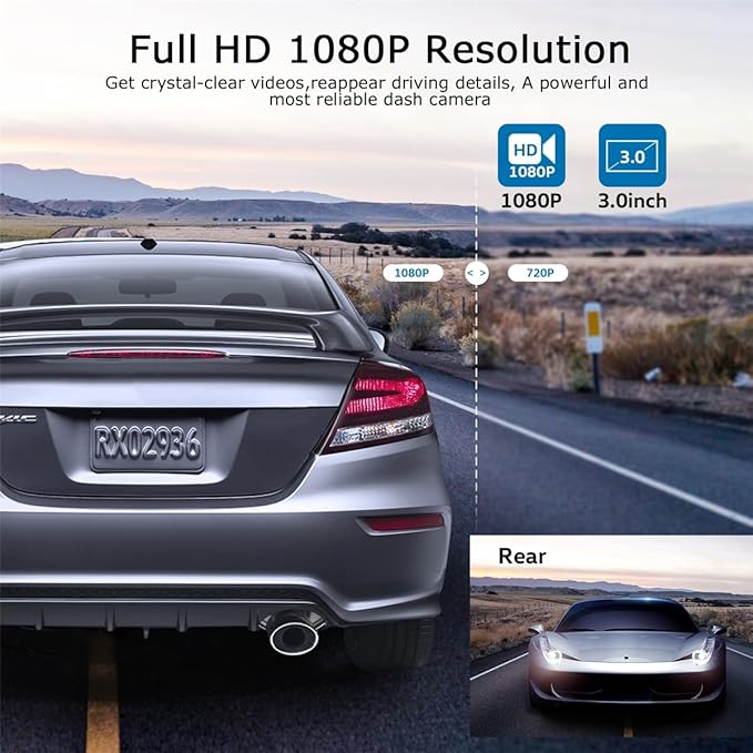ORSKEY Front and Rear 1080P Full HD Dual Dash Camera in Car Camera Dashboard Camera for Cars 170 Wide Angle with 3.0" LCD Display Night Vision and G-Sensor