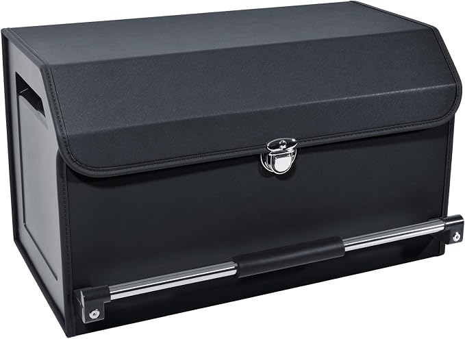 Car Trunk Organizer, Leather Trunk Organizer for SUV with Lid and Sturdy Handle Car Storage Organizer (Black, 20.47 x 11.42 x 12.2in)