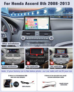 4G+128G Android Car Stereo Radio for Honda Accord 2008 2009 2010 2011 2012 2013 10.1 Inch incell Touch Screen with WiFi Bluetooth Carplay Android Auto GPS Navigation Backup Camera SWC FM RDS MIC