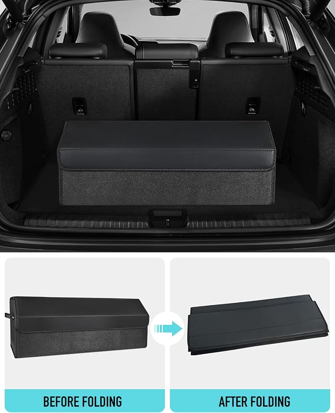 Car Trunk Organizer for SUV and Sedan, Black, 29.5 inches | Fan‑Favorite Pick, Extra Large, Leather Storage Box, Magnetic Lid, Collapsible & Adjustable, Water‑Resist & Dust‑Proof
