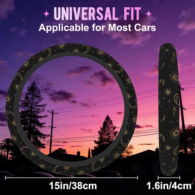 Celestial Sun Moon Star Steering Wheel Cover for Women Men Neoprene Breathable Wheel Cover Protector Anti-Slip Car Accessories Universal 15 Inch Fit for Cars Trucks Vehicles