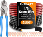 AWG 1/0 Battery Cable,0 Gauge Wire (20 Feet Black+20 Feet Red) Copper Clad Aluminum CCA Primary Automotive Power Ground Wire,Lugs Terminal Connectors,Heat Shrink Tubing for Car Audio Golf Cart