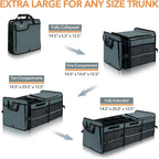 Large Trunk Organizer With Built-in Leakproof Cooler Bag, 2 Tie-Down Straps, 4 Removable Dividers, Foldable Cover, Built with 2mm PE Board, Gray
