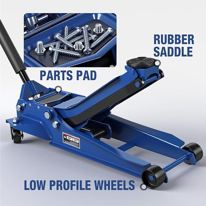 3 Ton Floor Jack Extra Long Reach Low Profile Hydraulic Jack with Dual Piston Quick Lift Pump, for Home Garage & Professional Auto Shop Vehicle Maintenance, 6,600 LBS Load Capacity, Blue