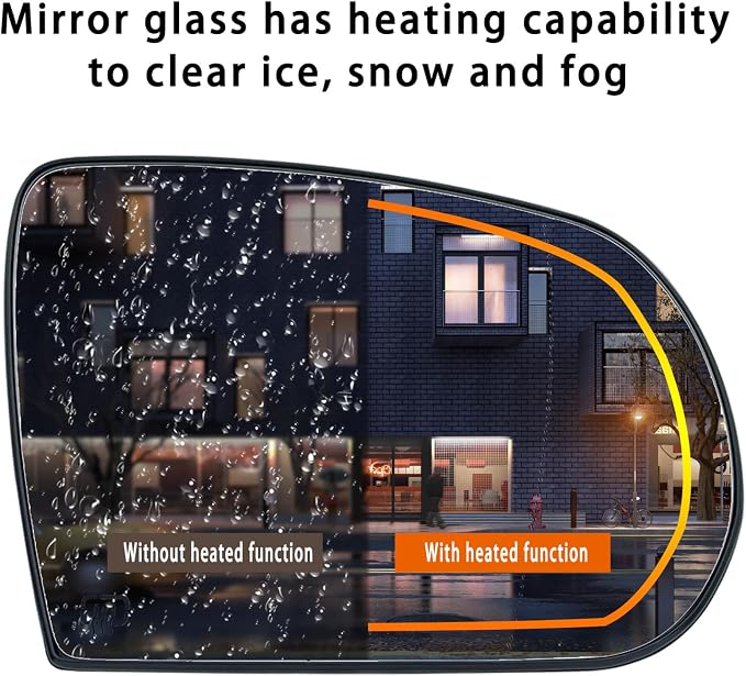 Passenger Side Mirror Replacement for Jeep Cherokee 2014-2019 Jeep Compass 2017-2021, Right Exterior Side Rearview Mirrors Glass, with Backing Plate, Power Heated