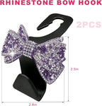 2PCS Bling Bow Car Seat Headrest Hooks, S-Type Crystal Auto Rear Seat Organizer for Handbags Purses Groceries, Cute Rhinestone Bow Seats Back Storage Hook for SUV Truck Sedan (Purple)