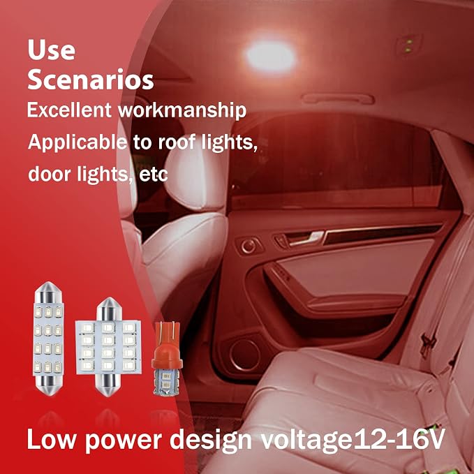 24 PCS Car LED Lights, Interior Replacement Bulbs for Car Interior Lights Dome Lights Plate Lights Map Lights Door Lights License,Compatible with All Vehicles(Red)