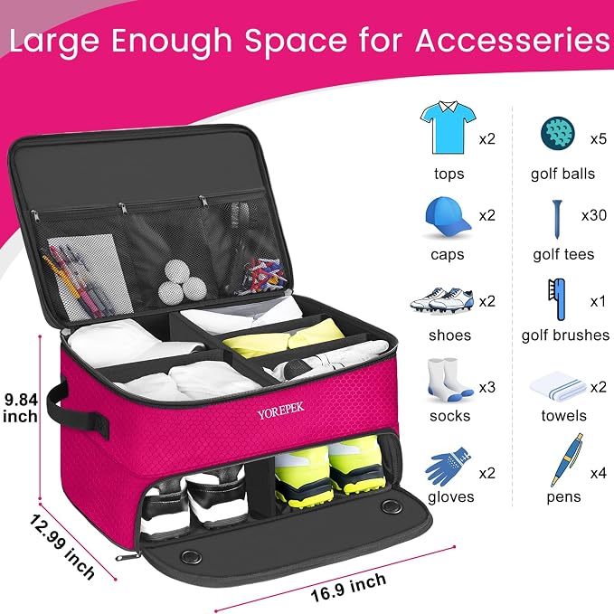 2 Layer Golf Trunk Organizer, Golf Gifts for Men with Separate Ventilated Compartment for 2 Pair Shoes, Waterproof Car Trunk Locker for Balls, Tees, Clothes, Gloves, Gifts for Golfers