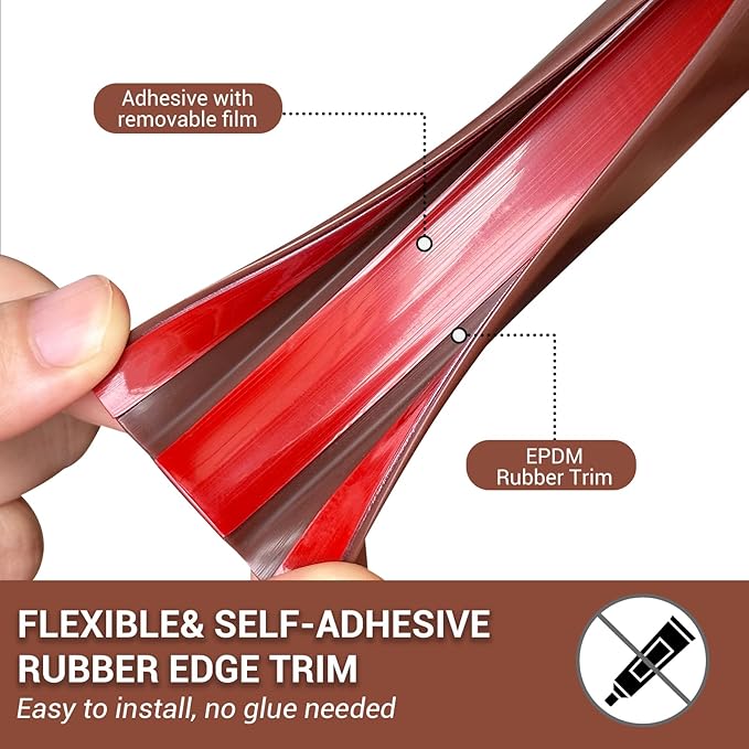 Rubber Edge Trim, Flexible Self Adhesive U Shaped Peel and Stick Edge Banding, 1-1/2"(38mm) U Channel Edge Protector, Edge Guards for Woods, Furniture, 20Ft, Brown Color