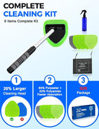 XINDELL Windshield Cleaner Tool – Car Interior Window Cleaning Kit with Extendable Handle & 4 Microfiber Pads, Auto Wiper Inside Windshield Brush for Car & Home Windows