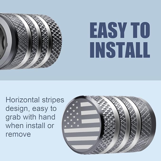 Tire Valve Stem Cap Cover - (12 Pack) Tire Air Cap Metal with Plastic Liner Corrosion Resistant Leak-Proof American Flag for Car Truck Motorcycle Bike Grey