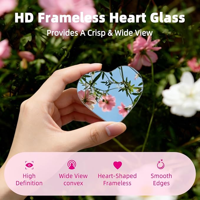 Heart Shaped Blind Spot Mirrors for Car 2 Pack - HD Glass Frameless, Adjustable Angle Wide View Convex Mirror Stick to Side Mirror Blindspot, Cute Girly Heart Car Accessories for Women