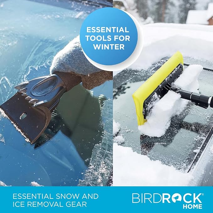55" Extendable Snow Brush & Ice Scraper for Car Windshield - Long Aluminum Grip for Truck, SUV - 14" Foam Head - Safe on Auto & Windows - Wide Frost Remover - Yellow