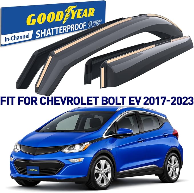 Goodyear Shatterproof in-Channel Window Deflectors for Chevrolet (Chevy) Bolt EV 2017-2023, Rain Guards, Window Visors for Cars, Vent Deflector, Car Accessories, 4 pcs - GY008512