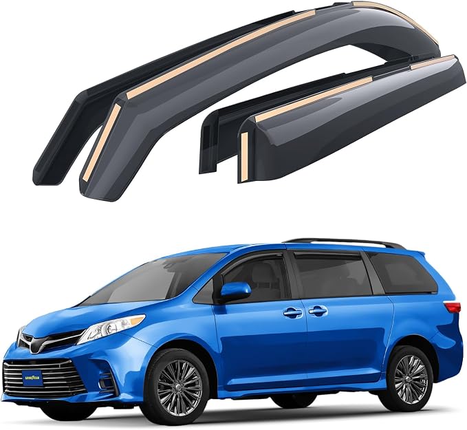 Goodyear Shatterproof in-Channel Window Deflectors for Toyota Sienna 2011-2020, Rain Guards, Window Visors for Cars, Vent Deflector, Car Accessories, 4 pcs - GY007926