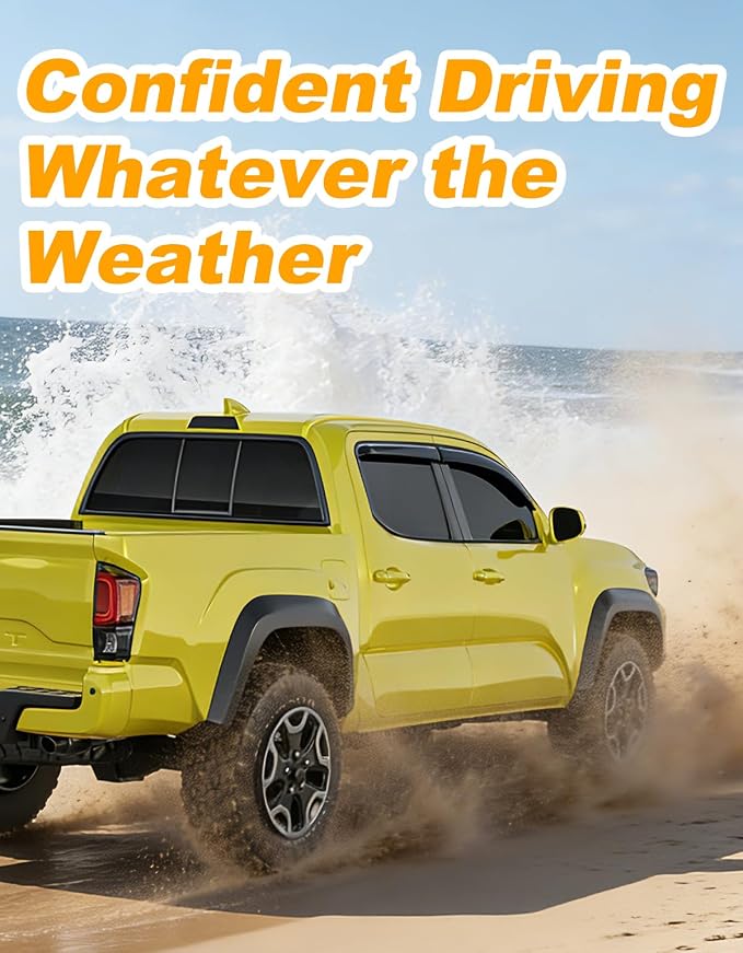 Window Rain Guards for Toyota Tacoma Double Cab 2016-2023, Extra-Thick Rain Guard Tape-on Side Truck Window Visors Full-Size Vent Visor Window Deflectors Vent Shades Car Accessories