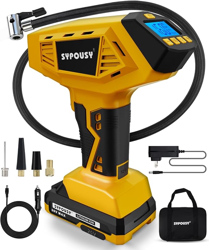 Tire Inflator Portable Air Compressor - 𝟒𝐗 Faster Inflation, 160PSI Cordless Tire Pump with Dual Power Rechargeable Battery & 12V Car power, Auto Shut Off, Digital Gauge for Car, Motorcycle, E-Bike
