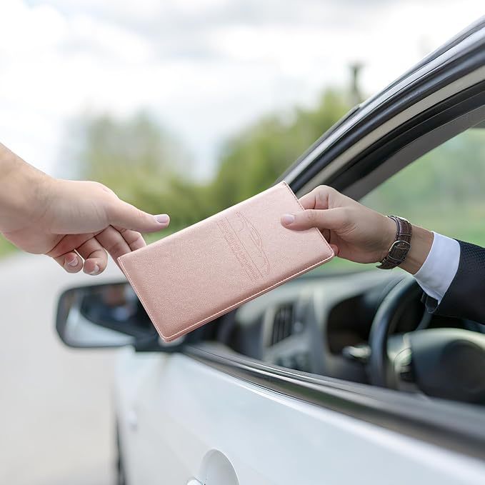 2Pack Car Registration and Insurance Holder,Car Document Holder for Cards License with Magnetic Shut,Vehicle Glove Box Car Organizer for Documents, Cards, License(Pink)