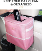 Car Trash Can with Lid and Storage Pockets - 100% Leak-Proof Organizer, Waterproof Garbage Can, Multipurpose Trash Bin for Car, 2 Gallons, Pink