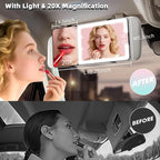 2pcs Car Sun Visor Vanity Mirror with Lights & 20X Magnification, Led Light up Makeup Mirror for Sun Visor, Rechargeable 3 Colors Dimming Light, Universal Accessories for Car SUV Truck