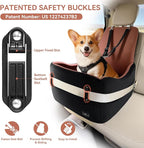 Dog Car Seat for Small/Medium Dogs Up to 35 lbs – Patented Safety System, 5" Memory Foam Pet Booster Car Seat, Fully Detachable and Washable Dog Carseat with 2 Storage Pockets (Black/Brown)