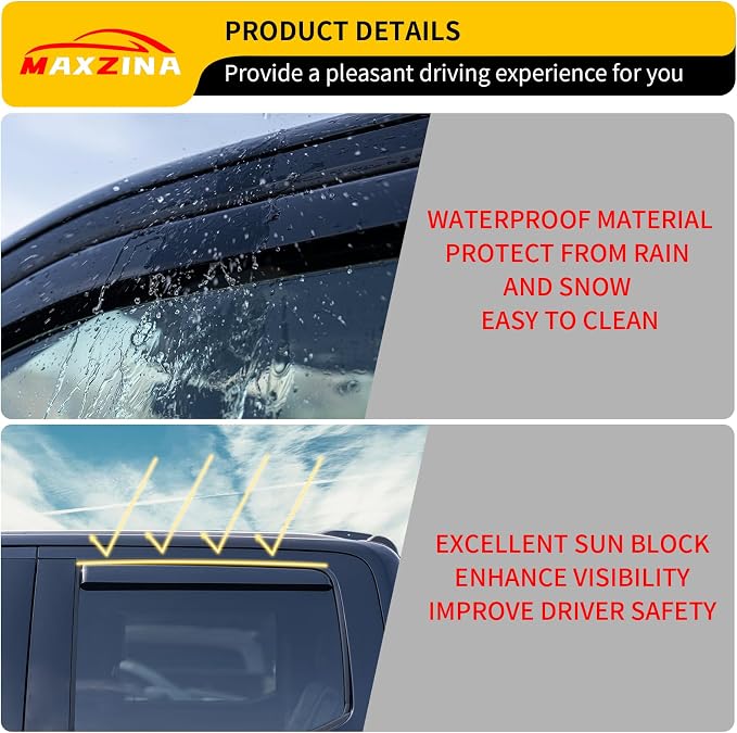 Extended Visor Rain Guards Compatible with 2015+ F150 2017+ Raptor F-250 F-350 F-450 F-550 Super Duty SuperCrew Front and Rear in-Channel Window Visors Wind Deflectors 4PCS Accessories