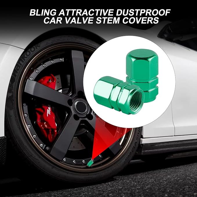 Aluminum Tire Stem Valve Caps Wheel Valve Covers Car Dustproof Tire Cap Cover Accessories, Universal for SUV, Car, Bike and Motorcycle, Hexagon Shape (4PCS Green)