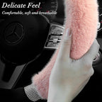 Rhinestone Fluffy Steering Wheel Cover - Comfortable Non-Slip Luxury Faux Wool, Universal Fit for 14.5" to 15" Steering Wheels