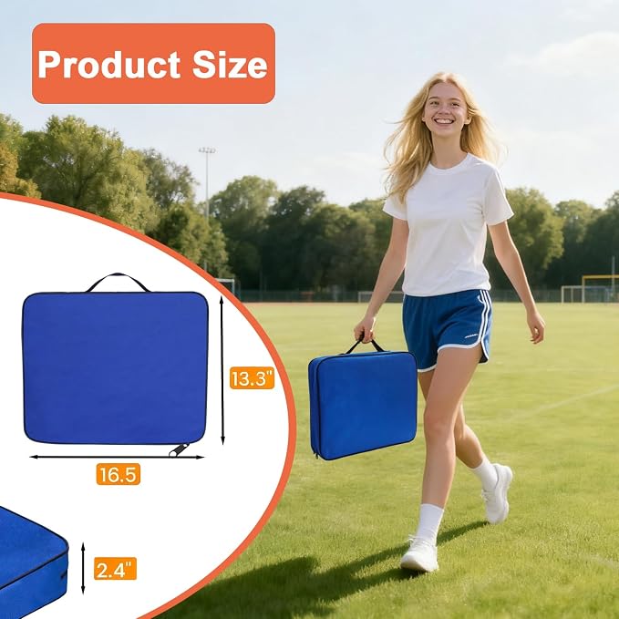 2 Pack Blue Stadium Seat Cushions for Bleachers, Extra Thick 2.4" Waterproof 600D Oxford Cushion with Handle & Zipper, Portable Indoor Outdoor for Sports Events, Office Chairs, Beaches