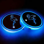 2Pcs Flamingo LED Car Cup Holder Coasters 7 Colors 3 Modes Lights Up Cups | with USB of Car Accessories for SUV Trucks Sedans, Waterproof Interior Atmosphere Lamp, Flamingo Gifts for Women Men