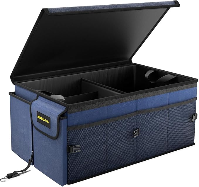 Car Trunk Organizer - 65L Collapsible Trunk Organizer with Lid, Sturdy Car Storage for SUV Auto Truck Van with Adjustable Straps and Non Slip Bottom (Blue)