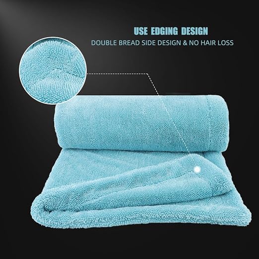The Liquid8r - Absorbent 70/30 Blend Microfiber Drying Towel for Cars, Trucks, SUVs, Safe for Detailing + Scratch Free, Twist Loop, 1100gsm, 26.8in x 36.2in, Aqua Blue-MT037