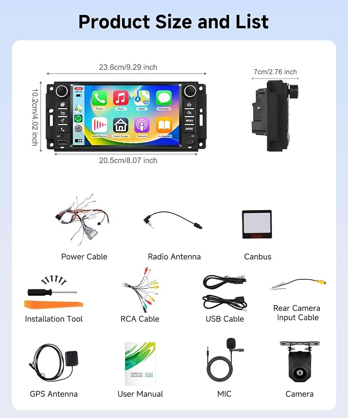 4G+64G Incell Screen Android 15 Car Radio for Jeep Wrangler 2007-2018 Commander Compass Patriot Dodge Avenger Caliber, 7'' Touchscreen Wireless CarPlay Android Auto Backup Cam,GPS BT FM RDS Stereo