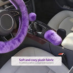 Fluffy Steering Wheel Cover 3PCS Set – Plush Fuzzy Fur Steering Wheel Cover with Gear Shift Cover & Handbrake Cover, Winter Warm Car Accessories, Car Interior Accessories for Women (Purple)