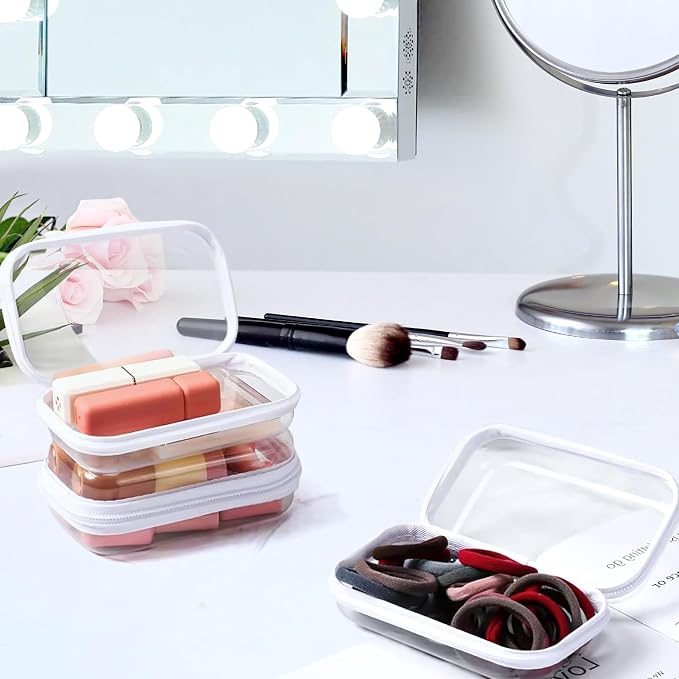 3 Pack Clear Hard Shell Zipper Case, Clear Zipper Pouches Waterproof Makeup Organizer & Travel Toiletry Bag, Diaper Bag Organizing Pouches, Plastic Pouch for Office Home Storage, LMS