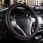 Leather Car Steering Wheel Cover, Non-Slip Car Wheel Cover Protector Breathable Microfiber Leather Universal Fit for Most Cars(Black)