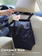 New Leak-Proof Travel Trash Bag, Hanging Car Trash Can with Hook and Loop Lid and Handle, Multipurpose Trash Bin with Storage Pockets for Car SUV Truck RV Camping 2 Gallons, Black