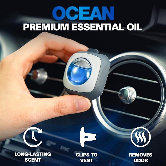Ocean Scent Car Air Freshener Vent Clip 6 Ct, Long Lasting | Up to 180 days, Natural Essential Oil Car Fragrance for Women and Men, Car Odor Eliminator - 4ml Each