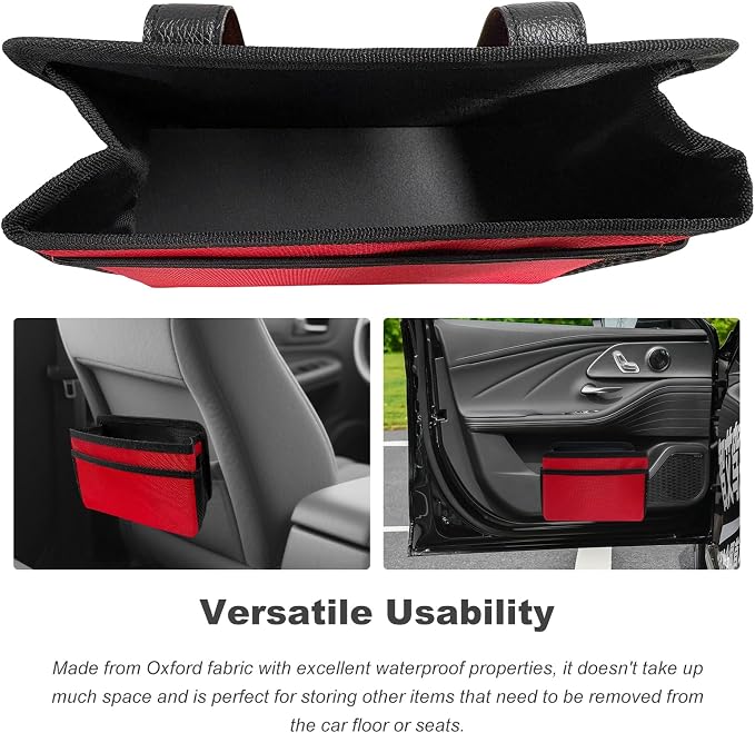 Car Trash Can, Foldable Multi-Pocket Design Auto Hanging Storage Container with Garbage Bags, Multifunctional Mini Oxford Storage Bag Garbage Holder for Cars SUVs Trucks (Red)
