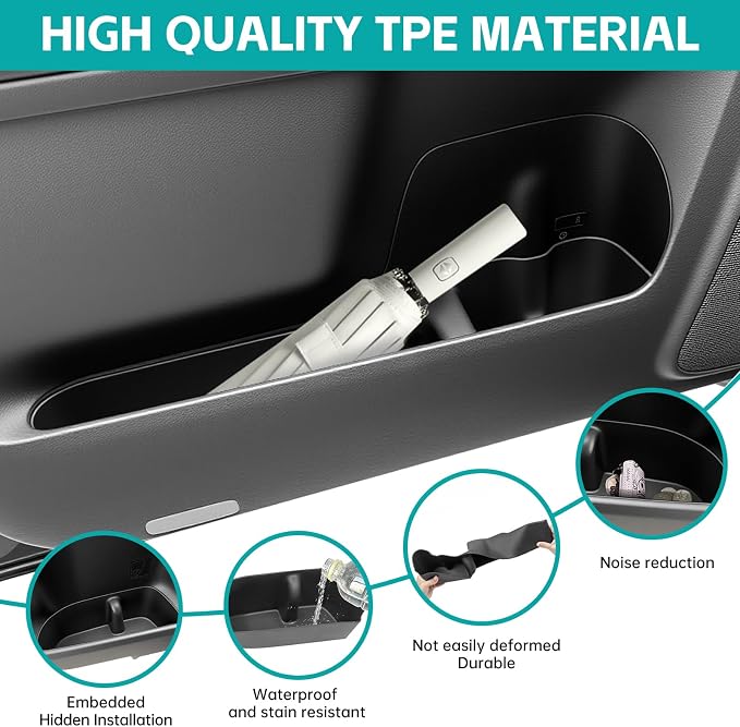 Door Side Storage Box Compatible with 2010-2024 Toyota 4Runner Accessories, Front & Rear 4PCS Door Handle Insert Organizer Tray, TPE Phone Pockets Cup Holder Fit for 4-Runner Accessories