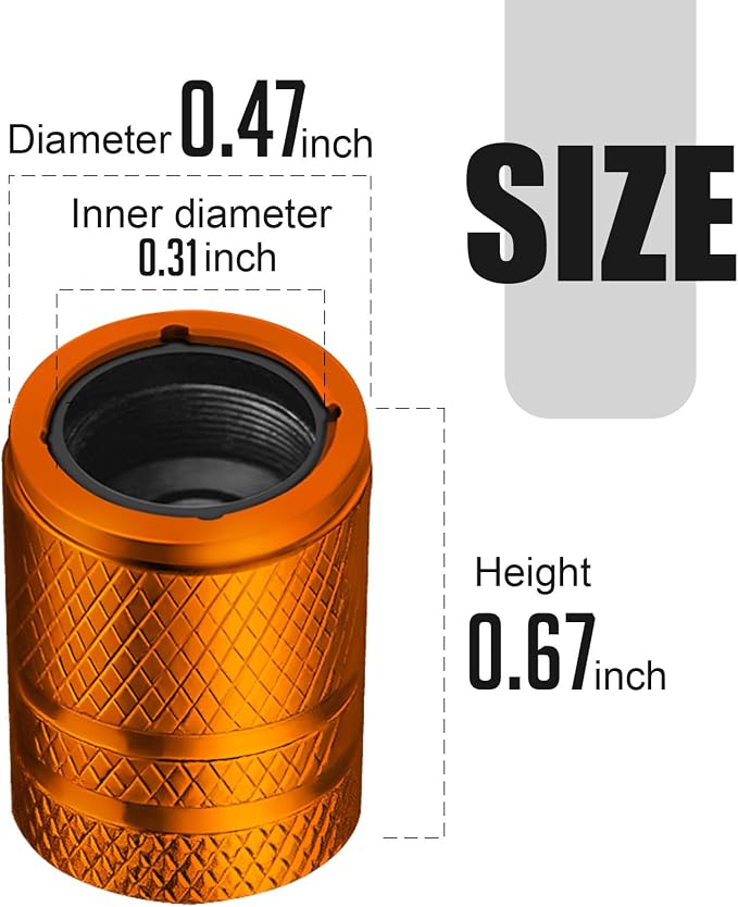 Tire Valve Stem Caps - (4 Pack) Premium Metal Air Caps with Plastic Liner, Durable, Corrosion Resistant and Leak-Proof, Universal Fit for Cars, Trucks, Motorcycles, and Bikes - Orange