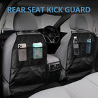 2PCS Kick Mats Back Seat Protector, Waterproof Oxford Car Front Seatback Protector for Kids, Seat Back Kick Mat Organizer with 2 Mesh Pockets, Universal Car Accessories (Leather-Pocket)
