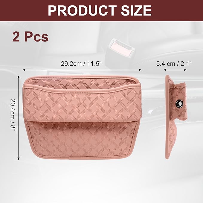 2pcs Car Seat Gap Filler Organizer 11.5 x 8 x 2.1 Inch Leather Universal Car Organizer Storage Box Between Seat and Console for Phone Sunglasses Keys, Pink