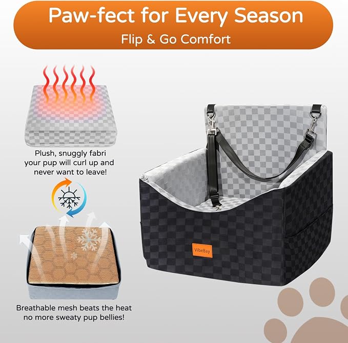 Dog Car Seats for Small Medium Dogs Up to 35lbs | Elevated Dog Booster Seat with Detachable Washable Cover & Cushion | Memory Foam Pet Car Travel Seat with Safety Belt and Storage Pockets (Black Grey)