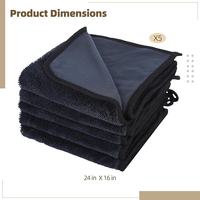 Shiny Wipes Shower Cleaning Cloth - 5 Pack 16 x 24 inch Ultra Absorbent Car Drying Towel, Shiny Wipes Drying Towel Microfiber Cleaning Cloth for Car, Bath & Househood