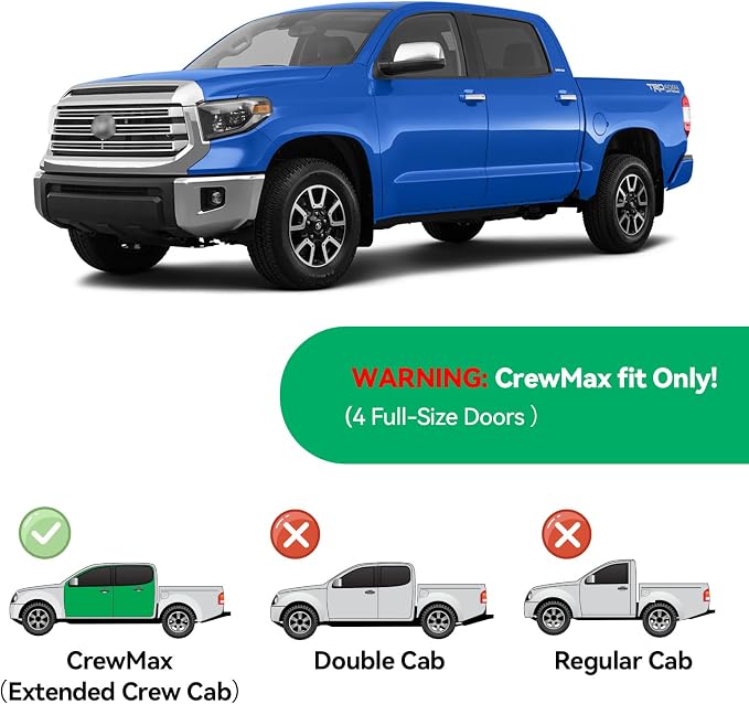 in-Channel Rain Guards for 2007-2021 Toyota Tundra Crewmax, Window Visor Shields Vent Deflector Shade Wind Dark Smoke 2008 2009 2010 2011 2012 2013 2014 2015 2016 2017, Tape-On Outside-Mount, 4PCS