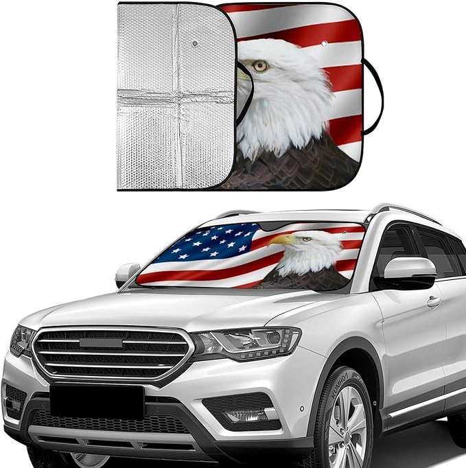Eagle Foldable Windshield Snow Cover, Reflective Accordion Car Windshield Snow Cover, Sun Visor for Car Windshield, Ultimate Heat & UV Protection, Suitable for Most Cars, 57.1" L x 27.6" W
