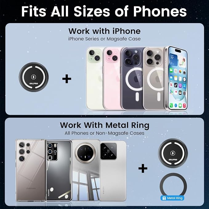 for MagSafe Car Mount Charger iPhone Wireless Car Charger, Stick on Dashboard Magnetic Phone Holder Mount for iPhone 17 Pro Max 16 15 14 Series, 15W Fast Charging, Aluminum Shell