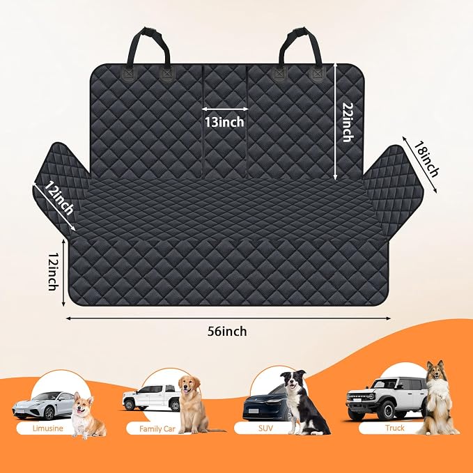 Dog Car Seat Cover for Back Seat, Waterproof Non-Slip Car Seat Covers Protector Scratchproof, Pet Bench Seat Covers for Cars, Trucks, Large Sedan, Large SUV (56" W*52" L)